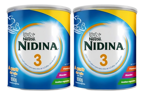 Imagen 1 de 3 de Combo x2 Leche En Polvo Nidina 3 Lata x 800g