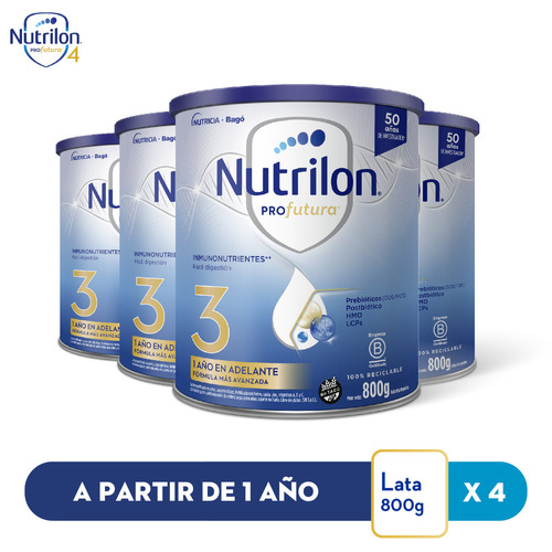 Imagen 1 de 3 de Combo x4 Leche en Polvo Nutrilon Profutura 3 Lata 800g