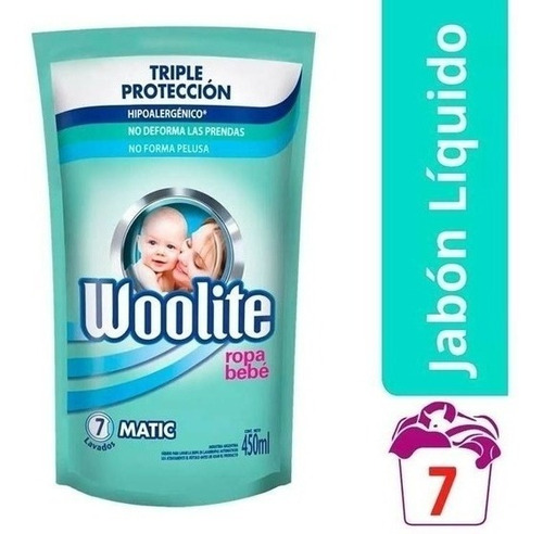 Imagen 3 de 4 de Woolite Jabon Liquido Ropa De Bebe Doypack 450ml