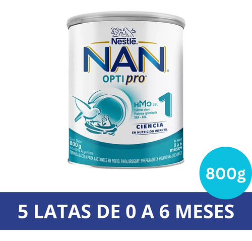 Imagen 2 de 5 de Combo x5 Leche En Polvo Nan Opti Pro 1 Lata x 800gr