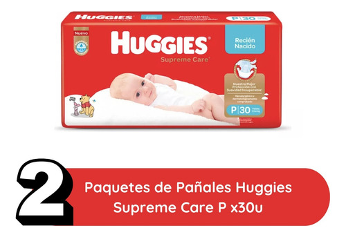 Imagen 2 de 4 de Pañales Huggies Supreme Care Talle P X 60 Unidades