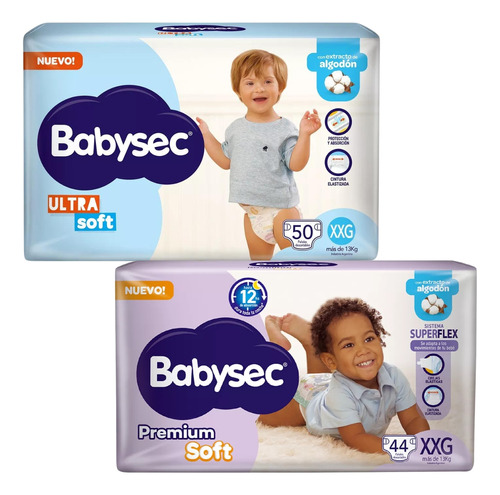 Imagen 1 de 3 de Combo Pañales Babysec Combinacion Ultrasoft + Premium Soft XXG