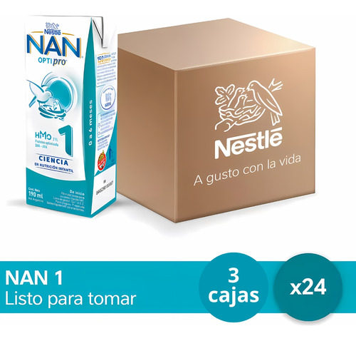 Imagen 2 de 3 de Combo x72 Leche Liquida Nan Optipro 1 Brick 190ml