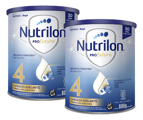 Imagen 1 de 3 de Combo x2 Leche En Polvo Nutrilon Profutura 4 Lata X800g