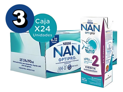 Imagen 1 de 4 de Combo x72 Leche Liquida Nan Optipro 2 Brick 190ml