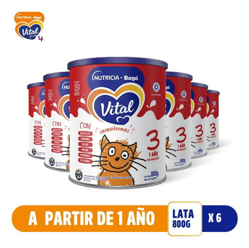 Imagen 2 de 4 de Combo x6 Leche En Polvo Vital 3 lata 800gr