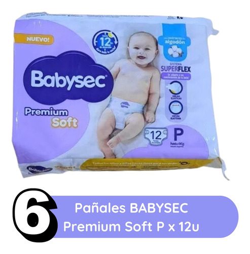 Imagen 2 de 2 de Combo x6 Pañales Babysec Premium Soft P x 12u