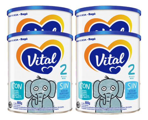 Imagen 1 de 5 de Combo x4 Leche En Polvo Vital 2 lata 800gr