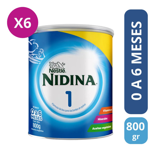 Imagen 2 de 3 de Combo x6 Leche En Polvo Nidina 1 Lata x 800g