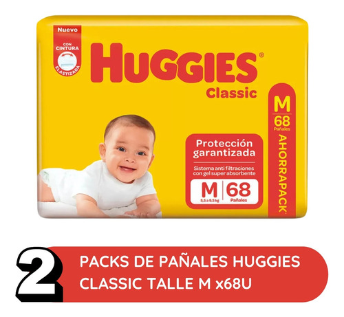 Imagen 2 de 3 de Combo 2 Pañales Huggies Classic M x 68u