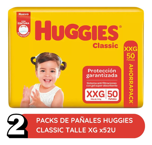 Imagen 2 de 3 de Combo x2 Pañales Huggies Classic XXG x 50u