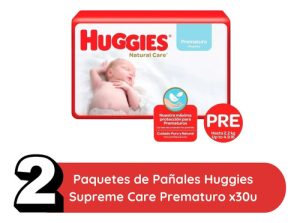 Miniatura 2 de 3 de Combo x2 Pañales Huggies Supreme Care Pre x 30u