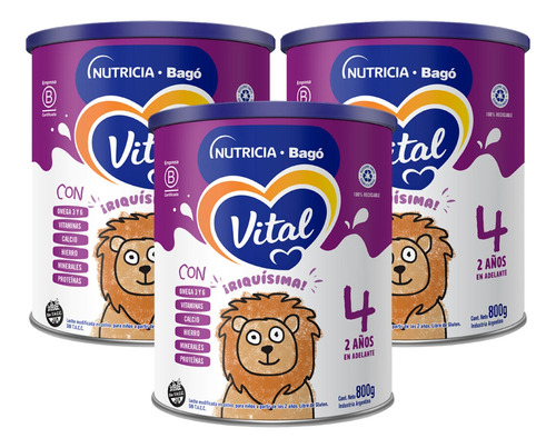 Imagen 1 de 4 de Combo x3 Leche En Polvo Vital 4 lata 800gr