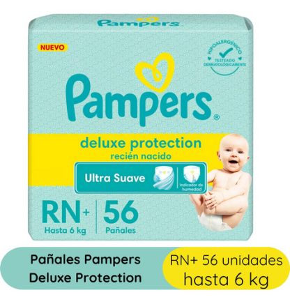 Imagen 5 de 5 de Combo Pañales Pampers Deluxe RN+ x 56u + Algodón precortado + Óleo Calcáreo