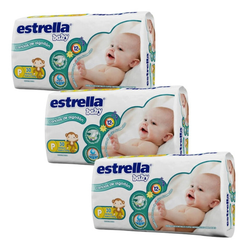 Imagen 1 de 2 de Combo x3 Pañales Estrella Baby P x 30u