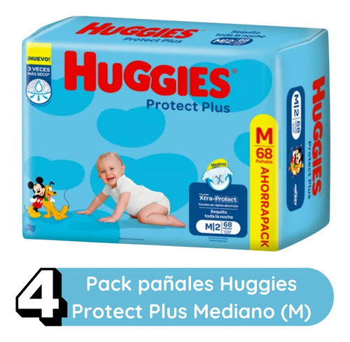 Imagen 2 de 9 de Combo x4 Pañales Huggies Protect Plus M x 68u