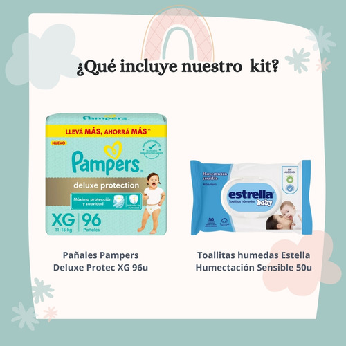 Imagen 2 de 4 de Combo Pañales Pampers Deluxe Protection XG x 96u + Toallitas húmedas Estrella x 50u