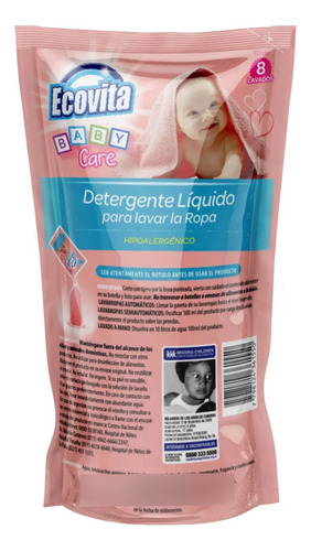 Imagen 2 de 5 de Jabon Liquido Ecovita Baja Espuma Baby Care Doypack X 800 Ml