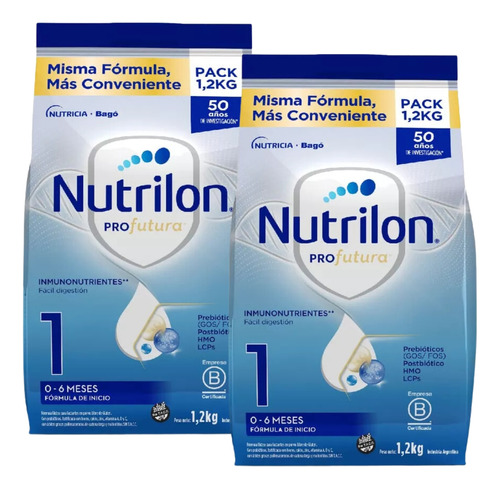 Imagen 1 de 3 de Combo x2 Leche En Polvo Nutrilon Profutura 1 Pouch 1,2kg