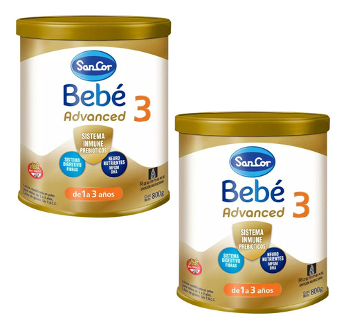 Imagen 1 de 4 de Combo x2 Leche en Polvo Sancor Bebe Advanced 3 lata x 800g