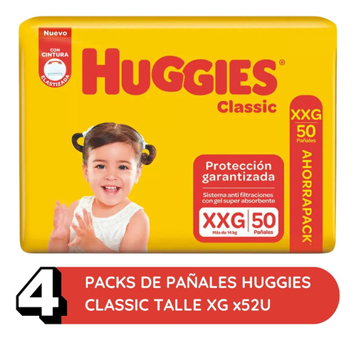 Imagen 2 de 3 de Combo x4 Pañales Huggies Classic XXG x 50u