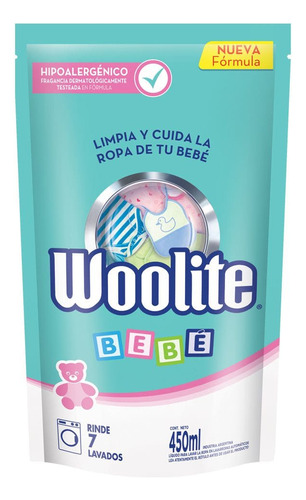 Imagen 1 de 4 de Woolite Jabon Liquido Ropa De Bebe Doypack 450ml