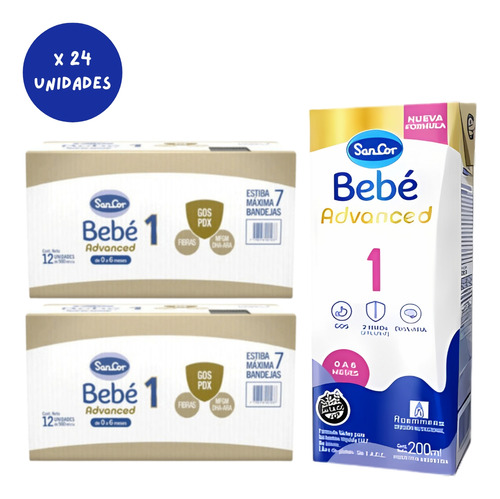 Imagen 2 de 3 de Combo x24 Leche Sancor Bebe Advanced 1 x 200ml