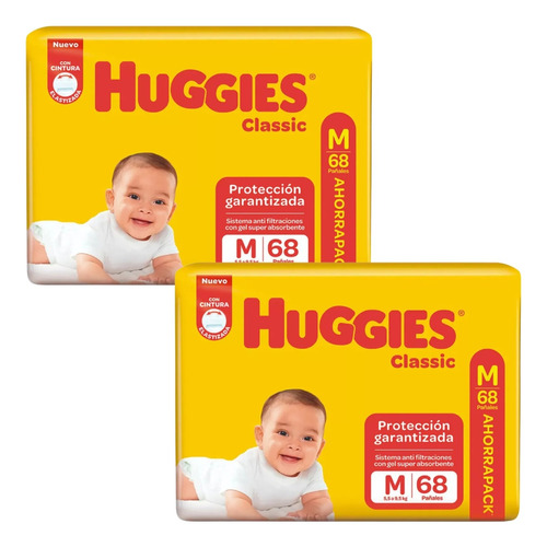 Imagen 1 de 3 de Combo 2 Pañales Huggies Classic M x 68u