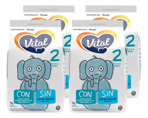 Imagen 1 de 5 de Combo x4 Leche en Polvo Vital 2 pouch 1kg