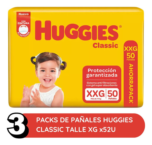 Imagen 2 de 3 de Combo x3 Pañales Huggies Classic XXG x 50u