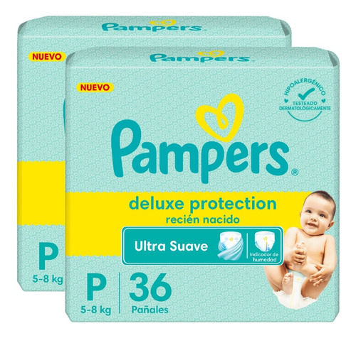 Imagen 1 de 3 de Combo x2 Pañales Pampers Deluxe Protection P x 36u