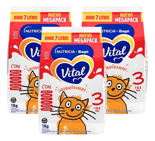 Imagen 2 de 4 de Combo x3 Leche en Polvo Vital 3 pouch 1kg