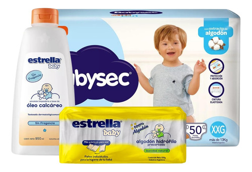 Imagen 1 de 5 de Combo Pañales Babysec Ultrasoft XXG x 50u + Algodón + Óleo Calcáreo