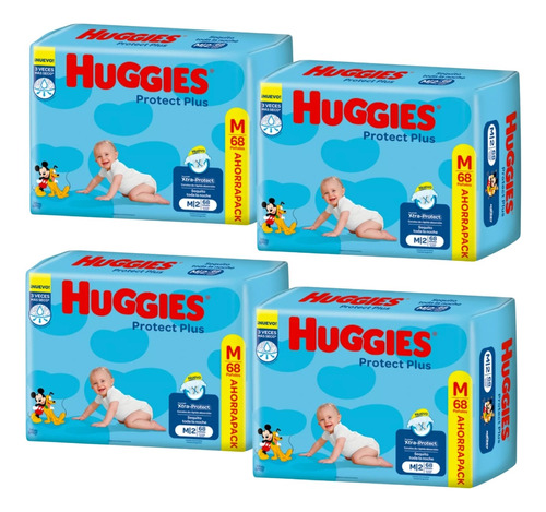 Imagen 1 de 9 de Combo x4 Pañales Huggies Protect Plus M x 68u