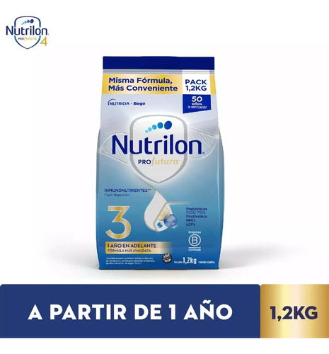 Imagen 2 de 3 de Combo x3 Leche En Polvo Nutrilon Profutura 3 Pouch 1,2kg