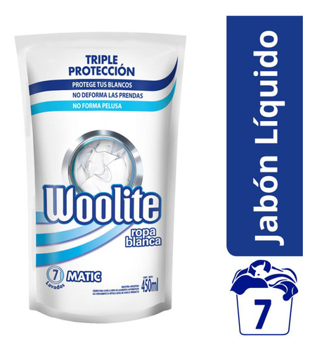 Imagen 3 de 3 de Jabón Líquido Woolite Extra Blanco Antibacterial D/p 450 Ml