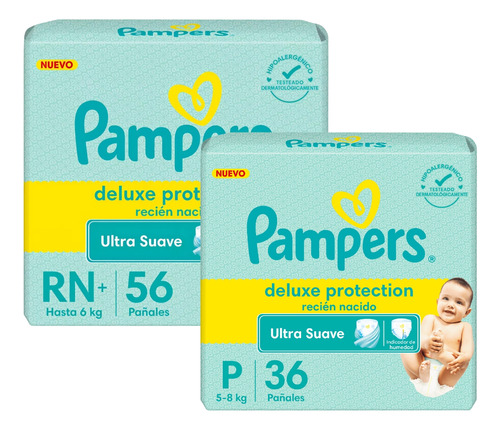 Imagen 1 de 4 de Combo Pampers Deluxe Protection P x 36u RN+ x 56u