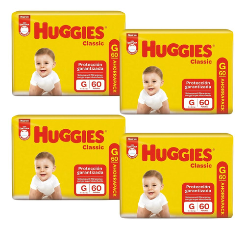 Imagen 1 de 3 de Combo x4 Pañales Huggies Classic G x 60u