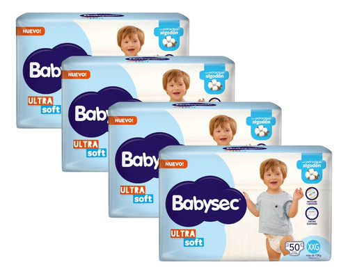 Imagen 1 de 3 de Combo x4 Pañales Babysec Ultrasoft XXG x 50u