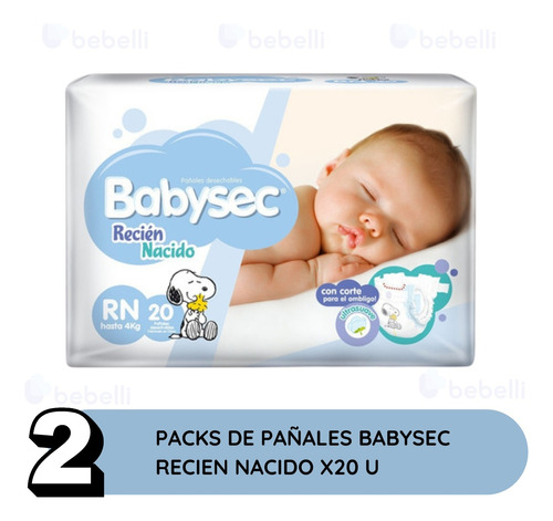 Imagen 2 de 2 de Combo x2 Pañales Babysec RN x 20u