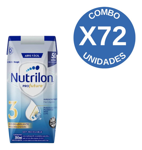 Imagen 1 de 4 de Combo 72u Leche Liquida Nutrilon Profutura 3 brick 200ml