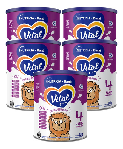 Imagen 1 de 4 de Combo x5 Leche En Polvo Vital 4 lata 800gr