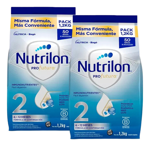 Imagen 1 de 3 de Combo x2 Leche En Polvo Nutrilon Profutura 2 Pouch 1,2kg