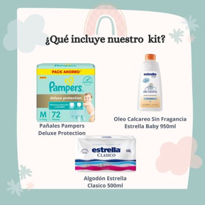 Imagen 2 de 5 de Combo Pañales Pampers Deluxe Protection M x 72u + Algodón clásico 500gr + Óleo calcáreo 950ml