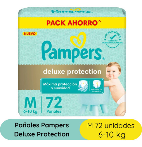 Imagen 3 de 5 de Combo Pañales Pampers Deluxe M x 72u + Algodón precortado + Óleo calcareo