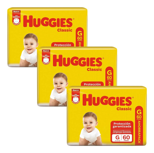 Imagen 1 de 3 de Combo x3 Pañales Huggies Classic G x 60u