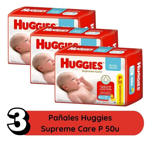 Imagen 2 de 4 de Combo x3 Pañales Huggies Supreme Care P x 50u