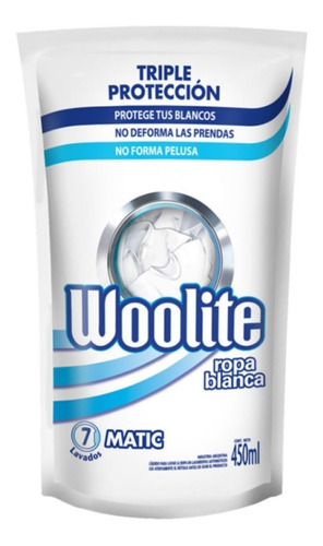 Imagen 2 de 3 de Jabón Líquido Woolite Extra Blanco Antibacterial D/p 450 Ml