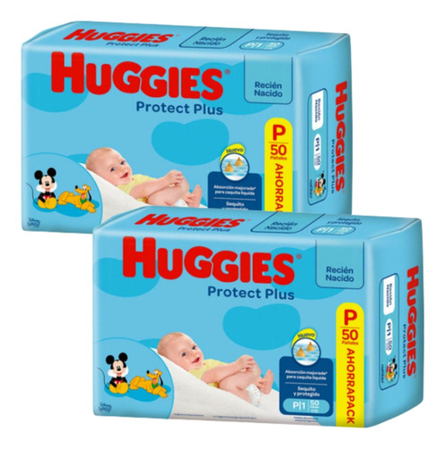 Imagen 1 de 8 de Combo x2 Pañales Huggies Protect Plus P x 50u