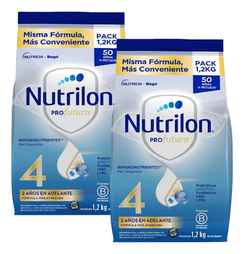 Imagen 1 de 3 de Combo x2 Leche En Polvo Nutrilon Profutura 4 Pouch 1,2kg